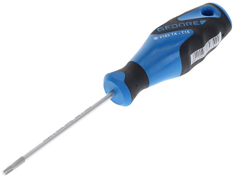 Tournevis bleu avec manche noir et embout Torx T15.
