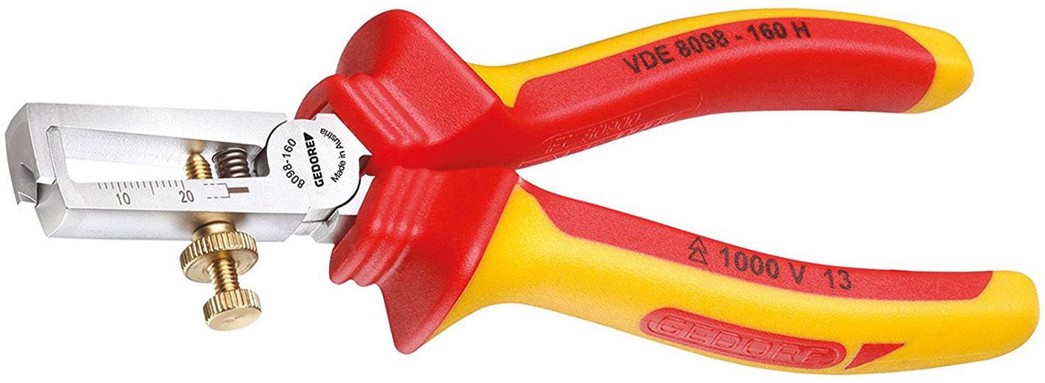 Un outil dénudé avec une poignée rouge et jaune et une vis de réglage, adapté aux travaux jusqu'à 1000 volts.