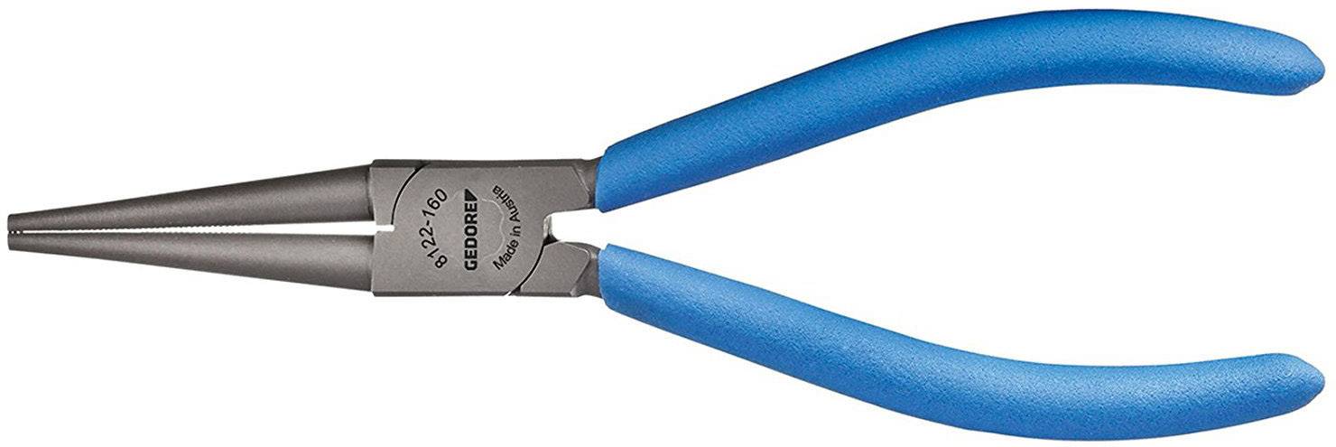 Pince à bec effilé avec poignées bleues, adaptée aux travaux de précision.
