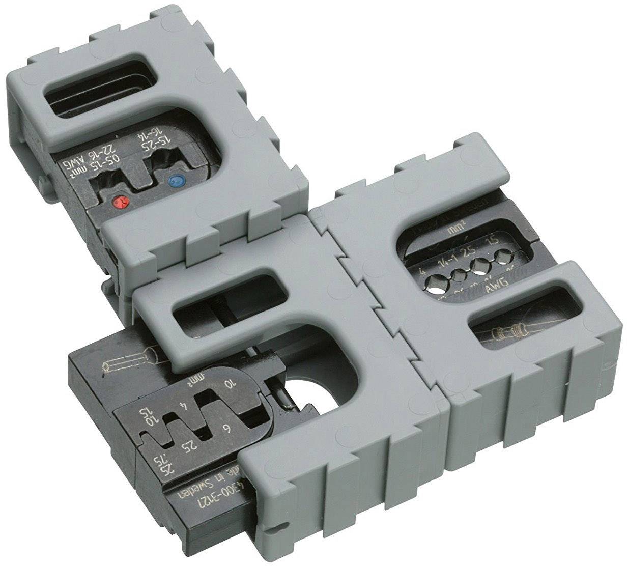 Outil de sertissage électrique gris, utilisé pour les connexions de câbles. Compact et pliable avec différentes tailles de sertissage. Adapté aux travaux électriques professionnels.