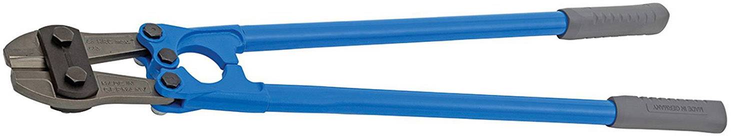 Coupe-boulons bleu avec mâchoires de coupe argentées et poignées grises, posé sur un fond blanc. Adapté pour des tâches de coupe intensives.
