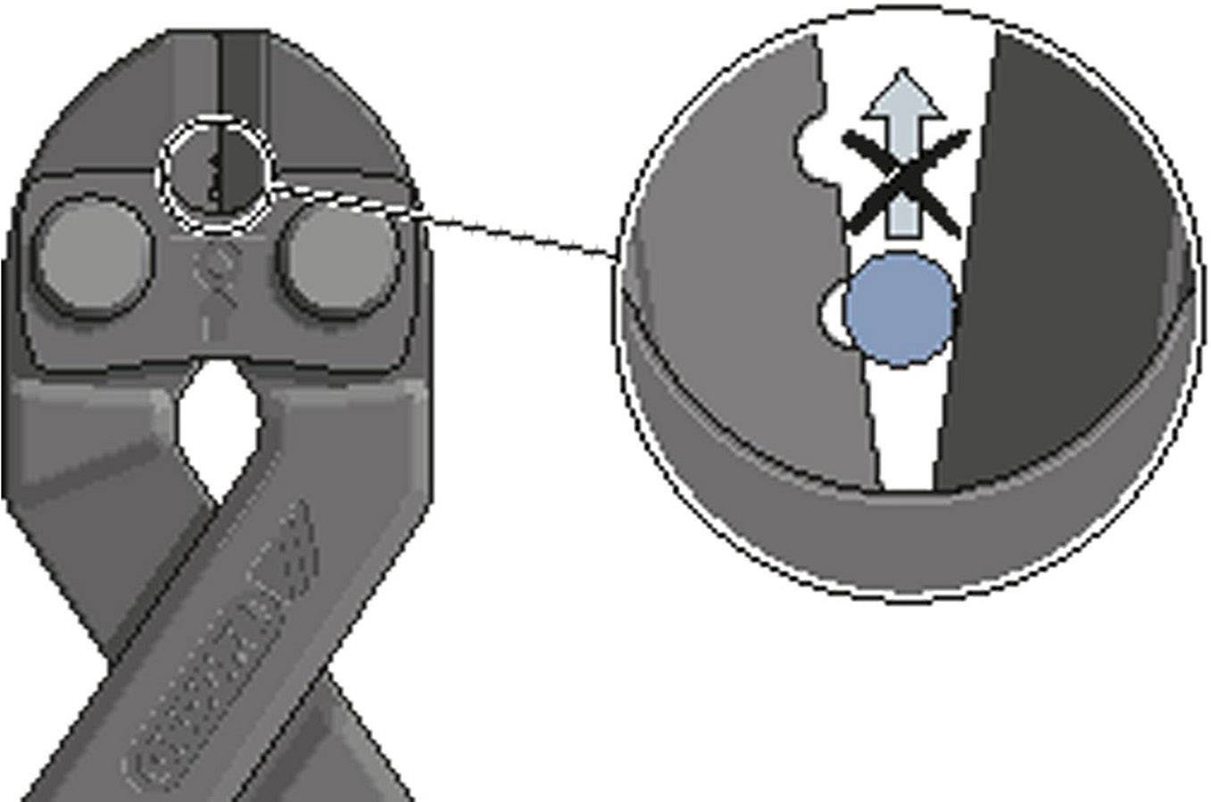 Pince avec gros plan : montre la position correcte d'une vis, marquée par une flèche et un X pour la position incorrecte.