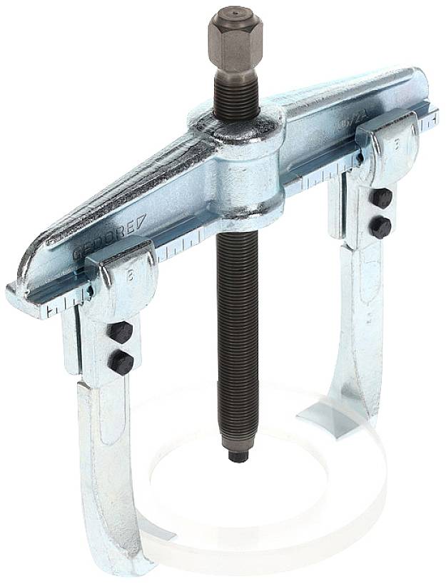 Extracteur à deux bras avec un filetage central, adapté pour retirer des roues dentées ou des roulements d'un arbre.