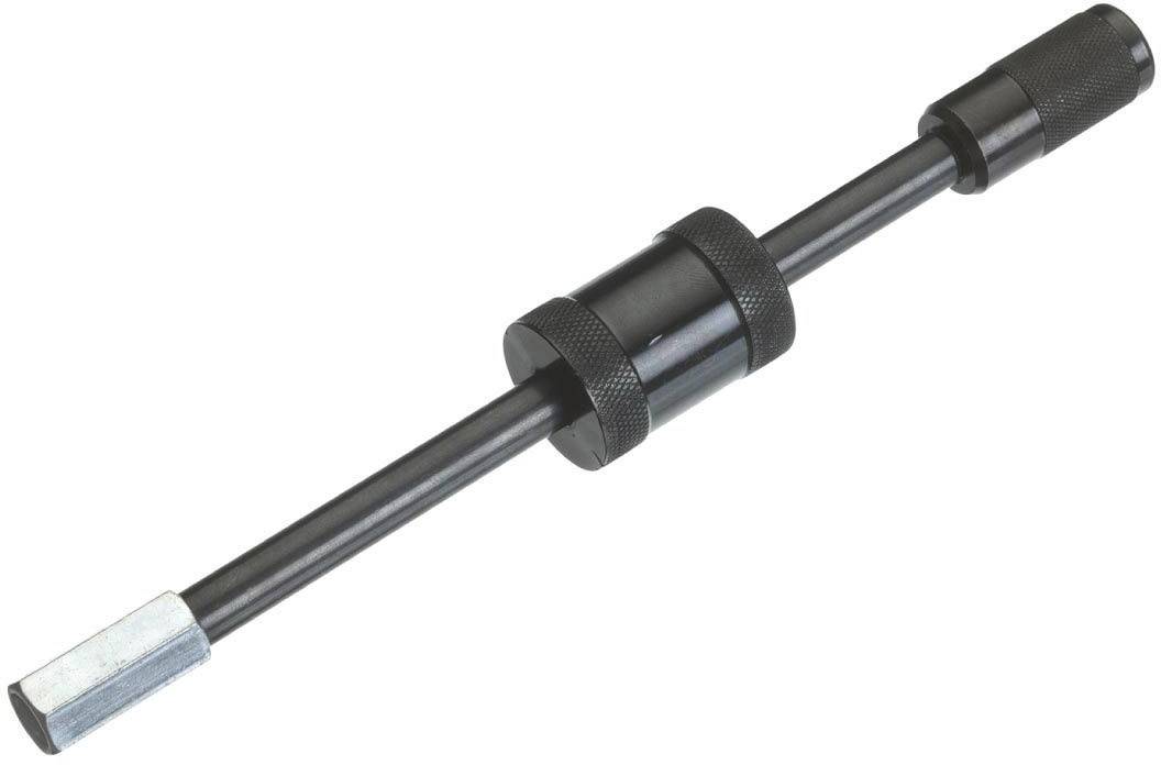 Un outil noir en métal avec un long manche droit et une partie centrale cylindrique.