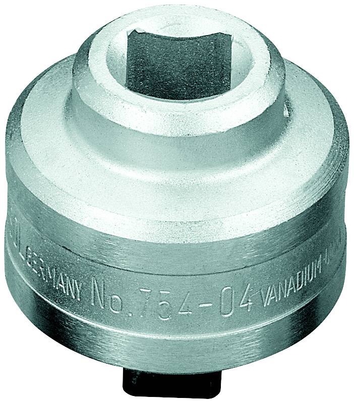 Clé à douille métallique avec carré d'entraînement, marquée 'Germany No. 754-04 Vanadium'.