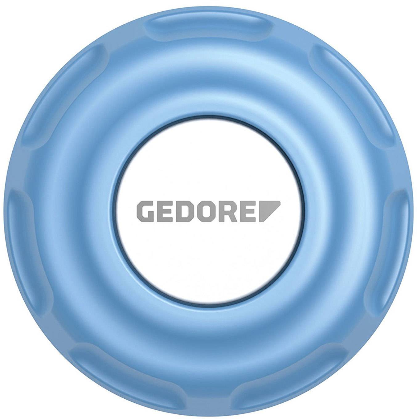 Bouton rond bleu avec le mot 'GEDORE' en son centre, entouré d'un cercle plus clair.