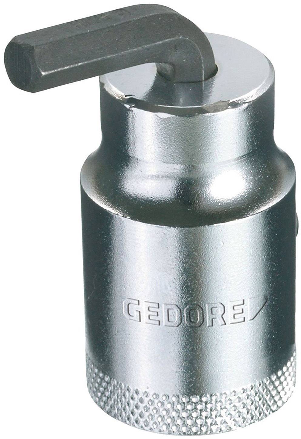 Un outil en argent avec une clé hexagonale encastrée. Le mot 'GEDORE' est gravé sur la surface.