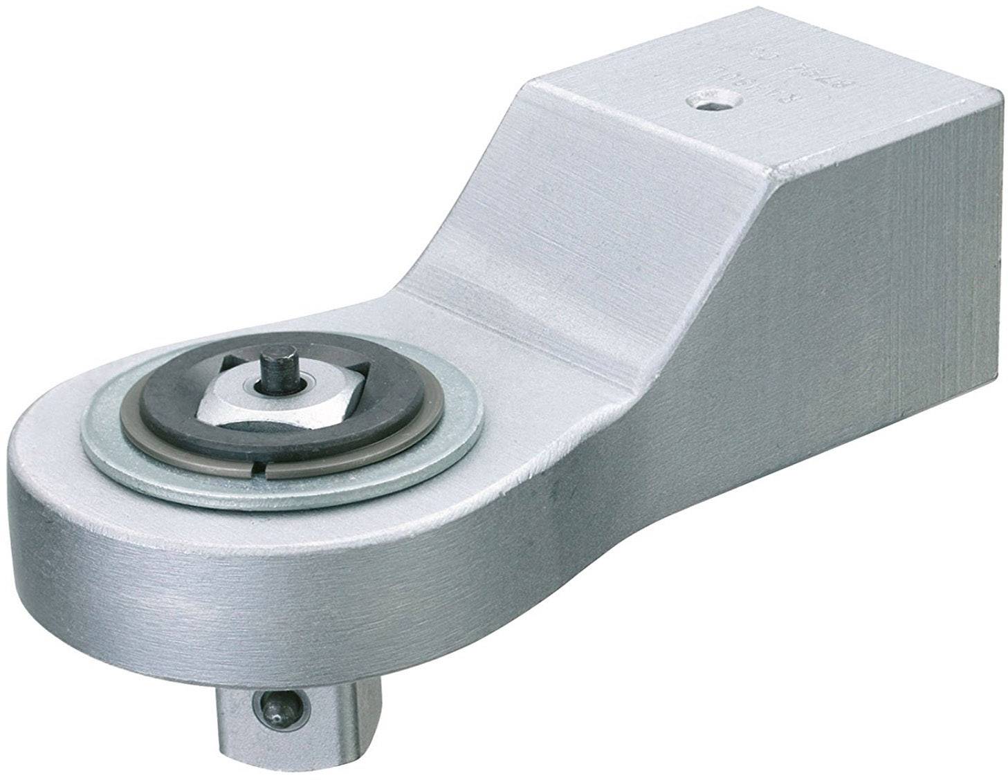 Pièce métallique articulée en forme de L avec base ronde et trou de fixation.