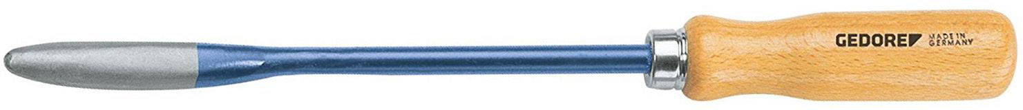 Un tournevis avec un manche métallique bleu et une poignée en bois. La poignée porte l'inscription 'GEDORE'.