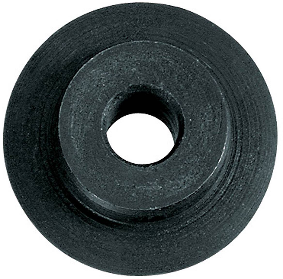Rondelle métallique noire avec un trou circulaire au centre, vue de dessus.