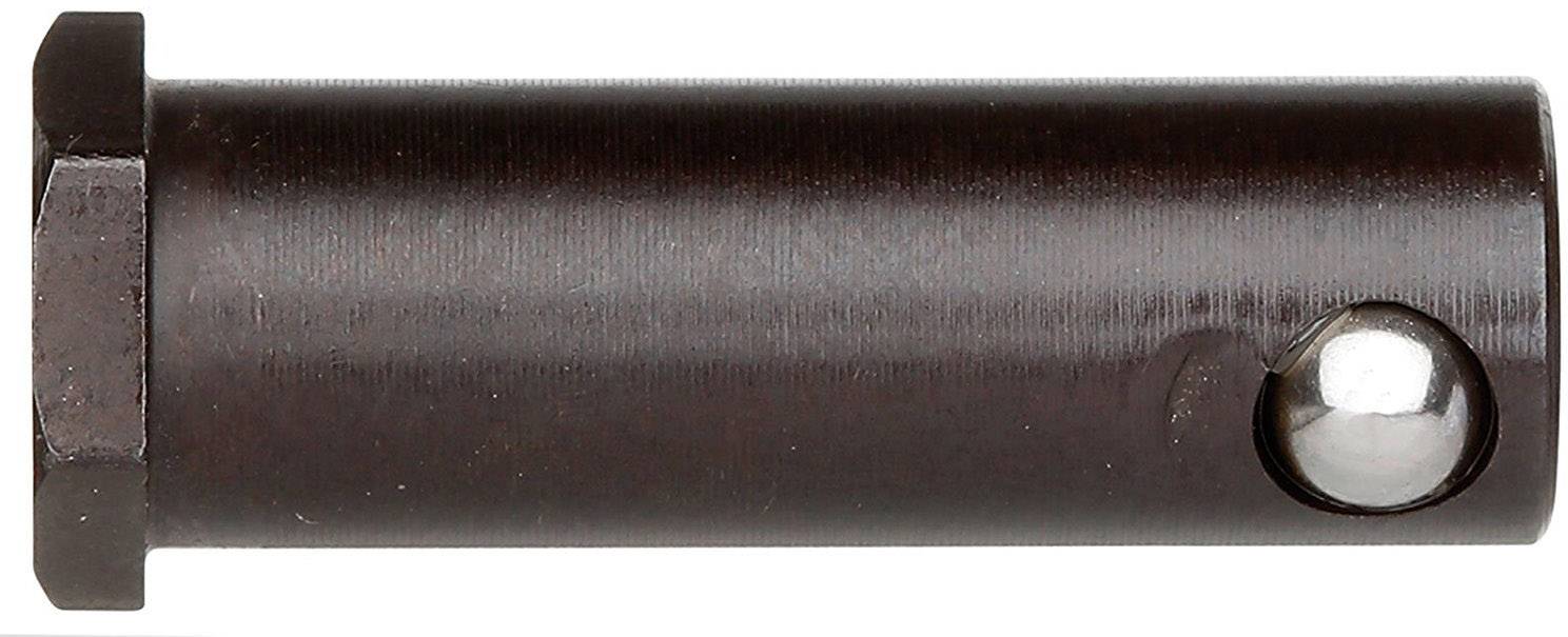 Boulon métallique à tête hexagonale et boule sur le côté, sur fond blanc.
