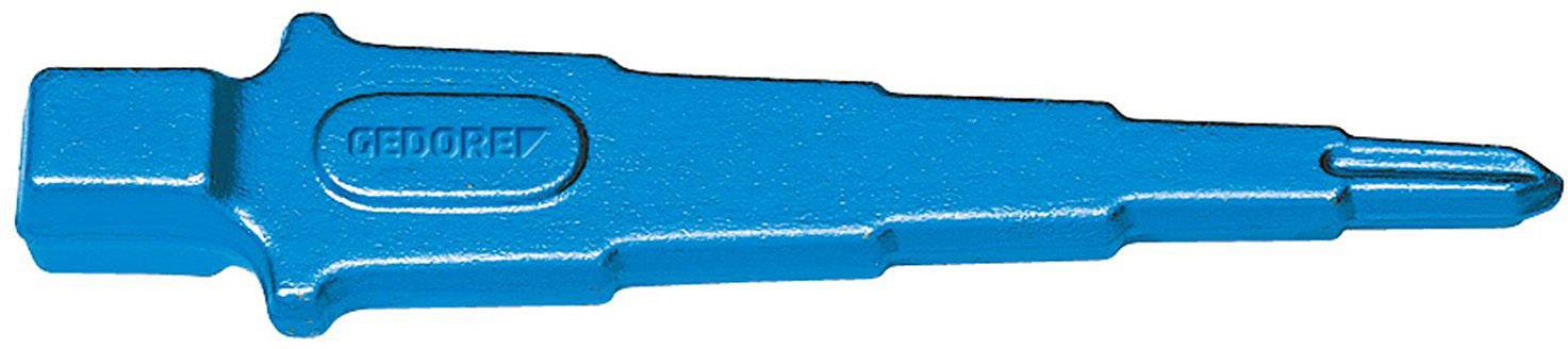 Coin bleu en métal portant l'inscription 'GEDORET', manifestement un outil ou un accessoire de forme effilée.