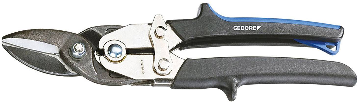 Une cisaille à tôle de la marque Gedore avec des poignées ergonomiques, adaptée à la coupe de tôles métalliques.
