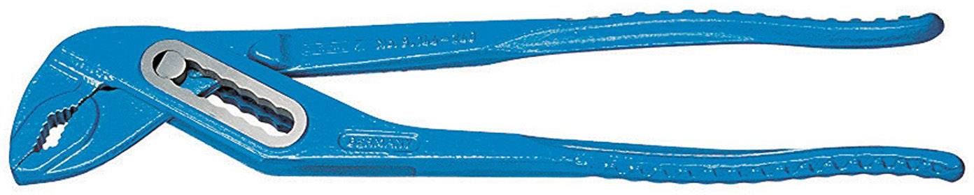Pince multiprise bleue pour pompe à eau avec poignées striées et mâchoires réglables.