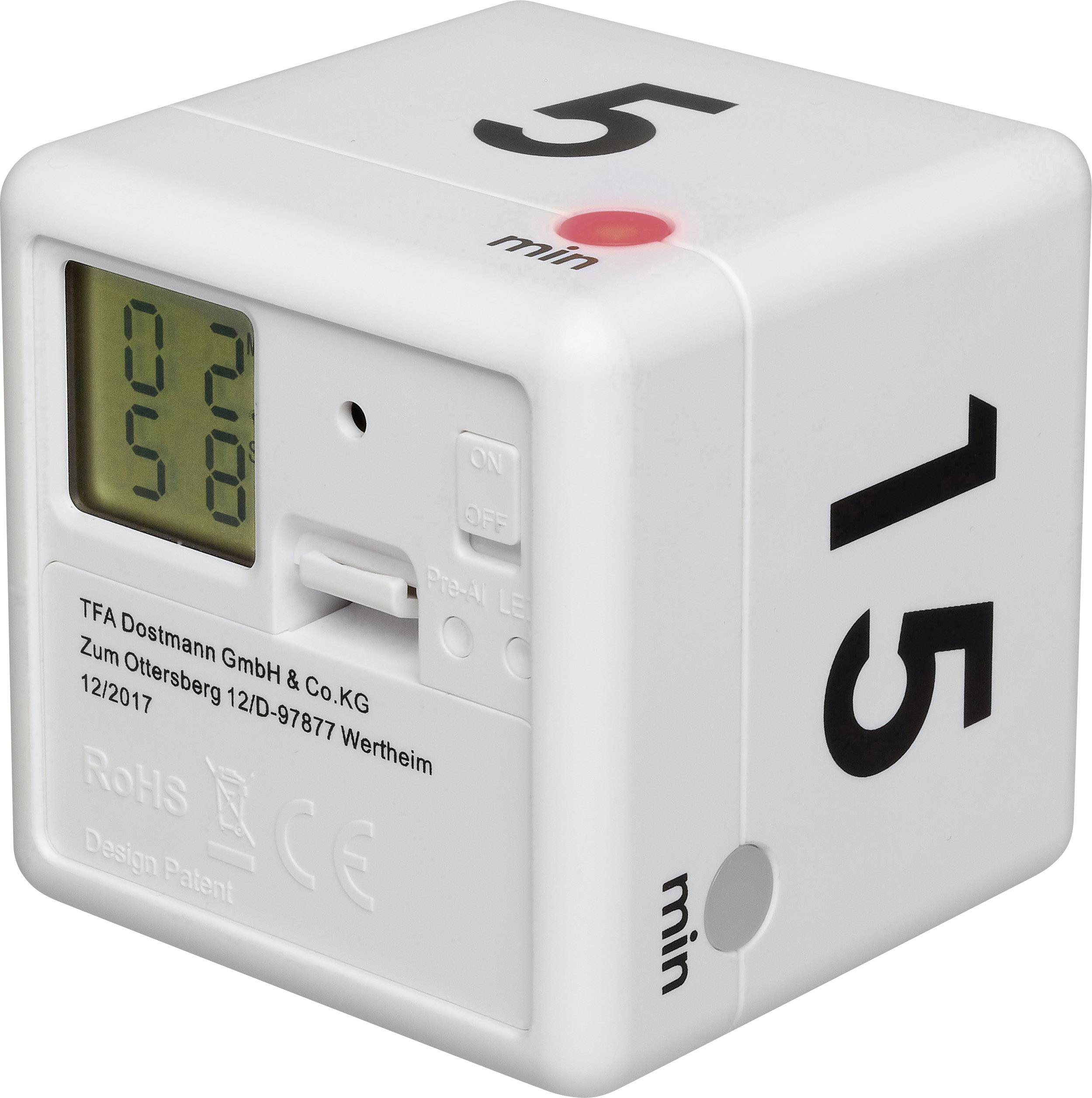TFA Dostmann Timer Cube Minuteur blanc numérique