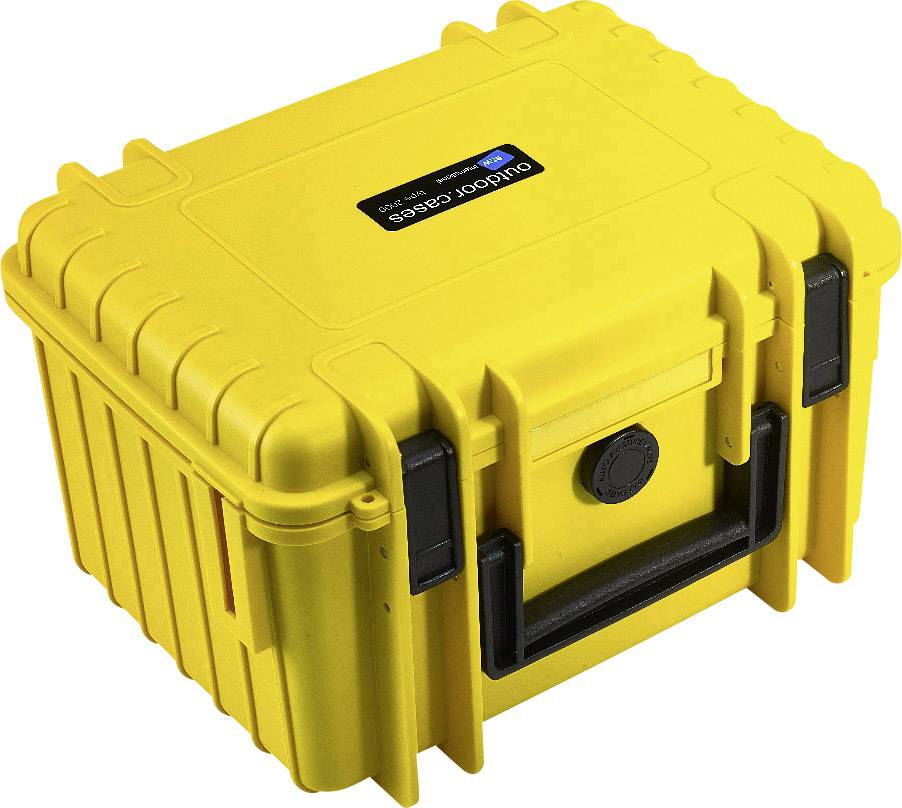 Un coffret de protection jaune robuste avec une poignée noire et des fermetures, adapté au transport sécurisé d'équipements délicats.