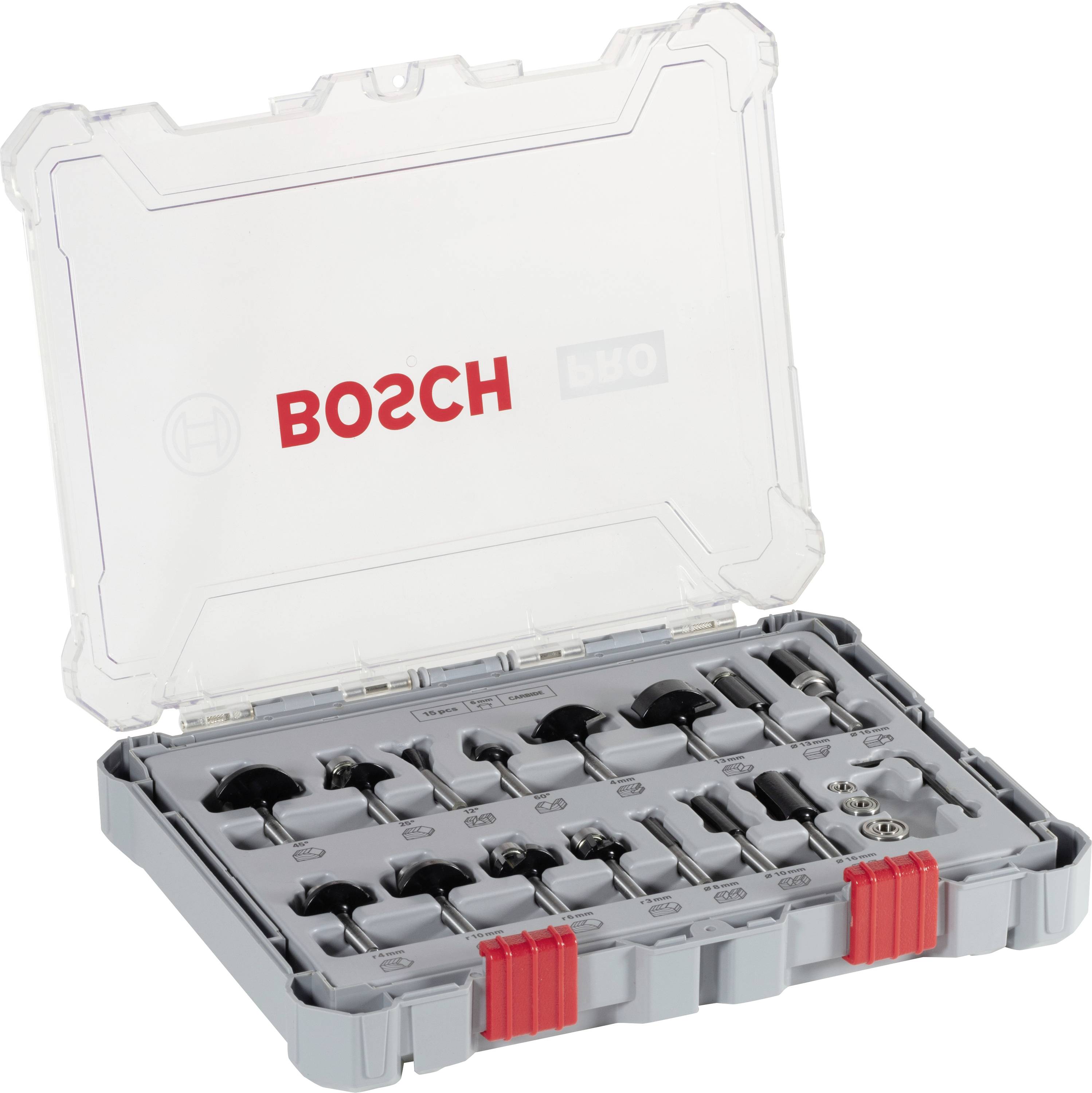 SET de fraises, tige de 6 mm, 15 pièces Bosch Accessories 2607017471