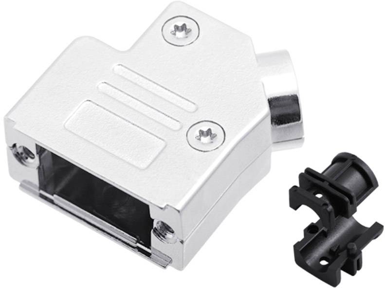 Boîtier BNC argenté avec fermeture en plastique noir.