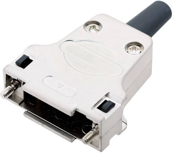 Connecteur métallique avec câble noir, tête rectangulaire, deux vis de fixation. Adapté pour des applications industrielles.