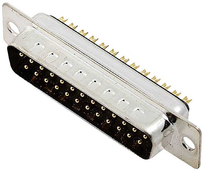 Un connecteur à broches de 24 broches avec boîtier métallique, monté sur le côté. Il est fréquemment utilisé dans les appareils électroniques pour la transmission de données.
