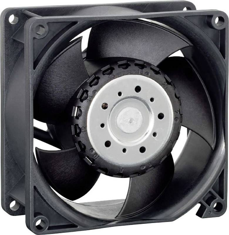 Un ventilateur noir pour ordinateur avec cinq pales, monté dans un cadre carré, utilisé pour refroidir les composants informatiques.