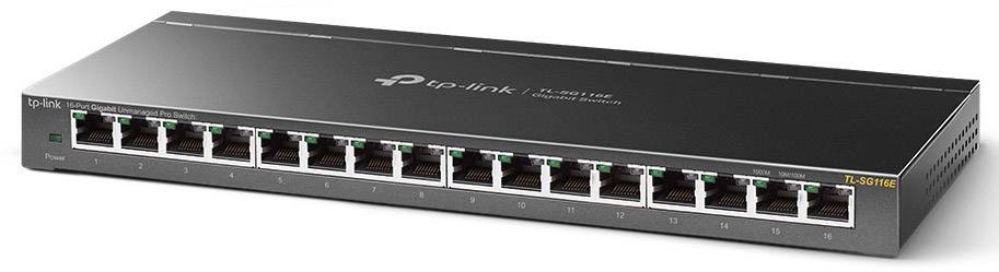 Commutateur réseau avec 16 ports Ethernet. Marque : TP-Link, Modèle : TL-SG1016E. Adapté pour connecter plusieurs appareils dans un même réseau.