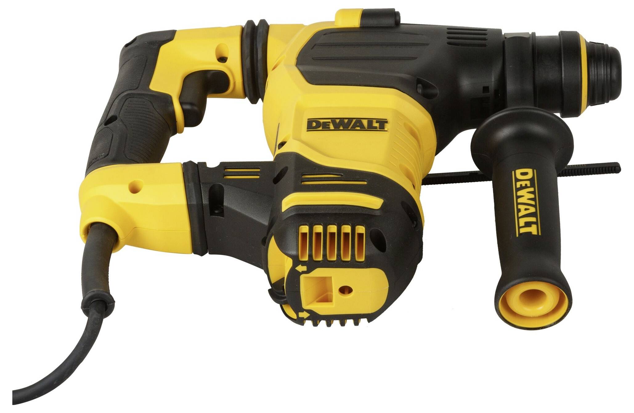 Un marteau-perforateur électrique jaune et noir d'une marque réputée, adapté aux travaux de perçage intensifs.