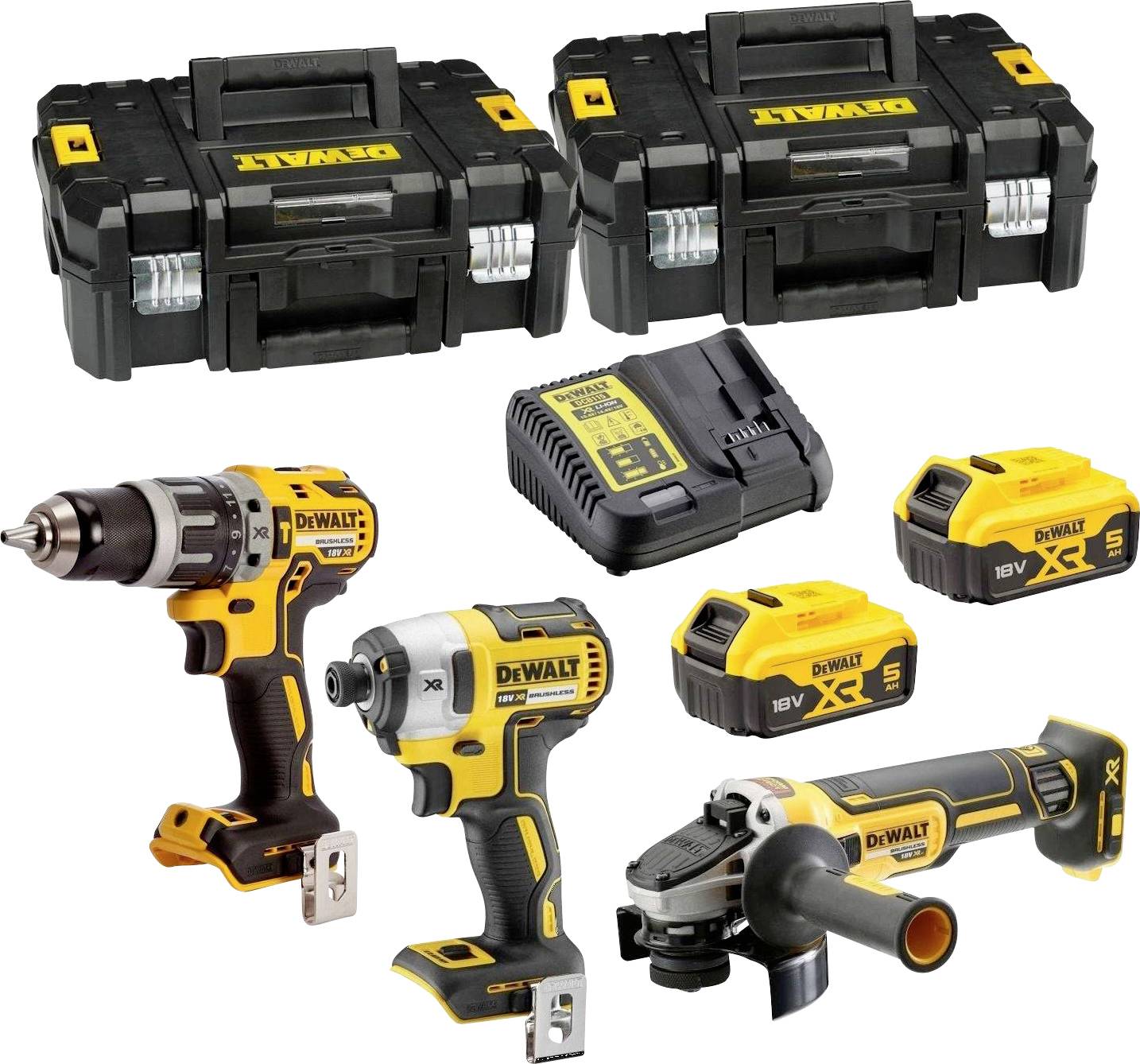 DEWALT DCK384P2T-QW Jeu d'outils Perceuse-visseuse à percussion sans fil, Clé à chocs sans fil, Meuleuse d'angle sans fil
