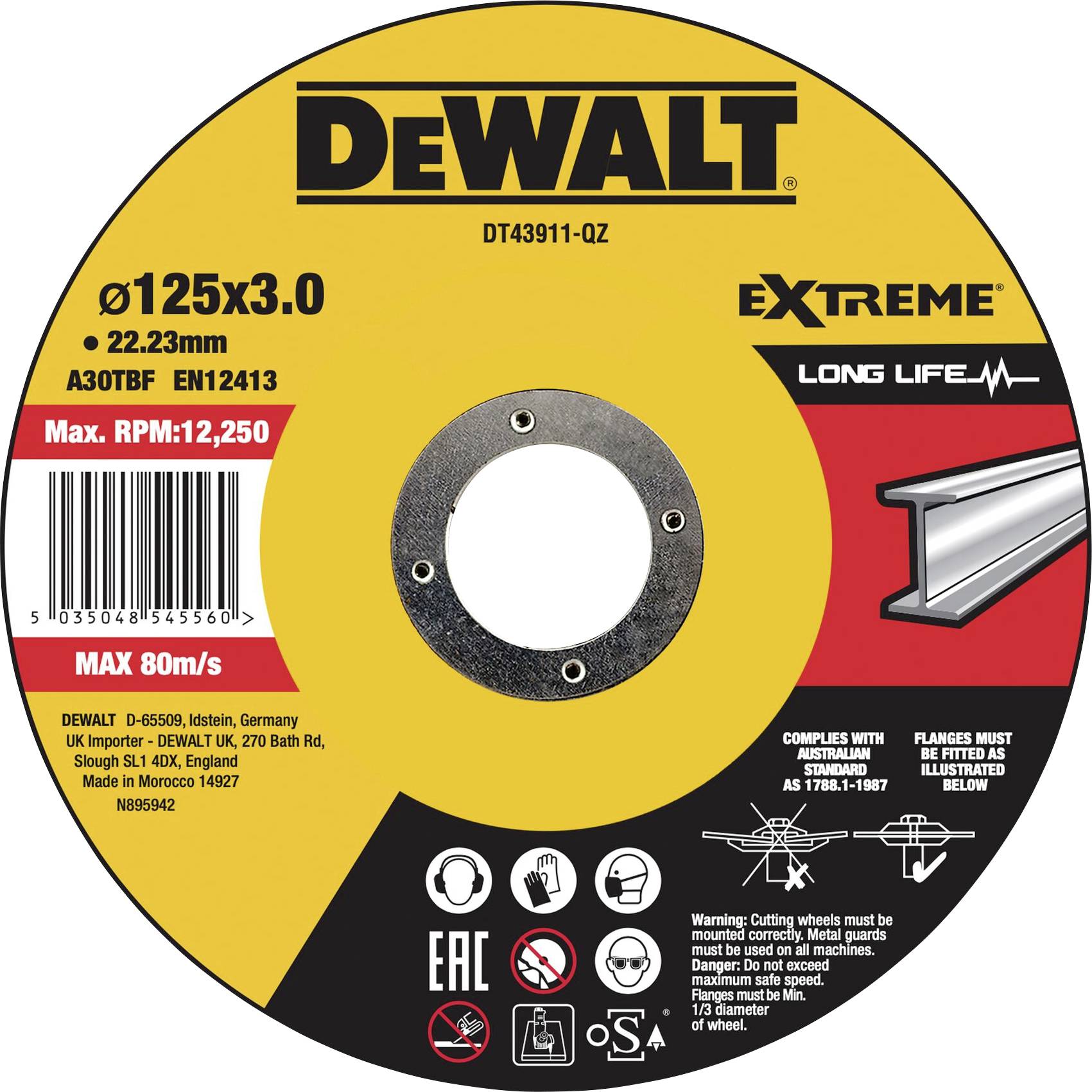 Disque à tronçonner à moyeu déporté 1 pièce DEWALT DT43911-QZ 125 mm