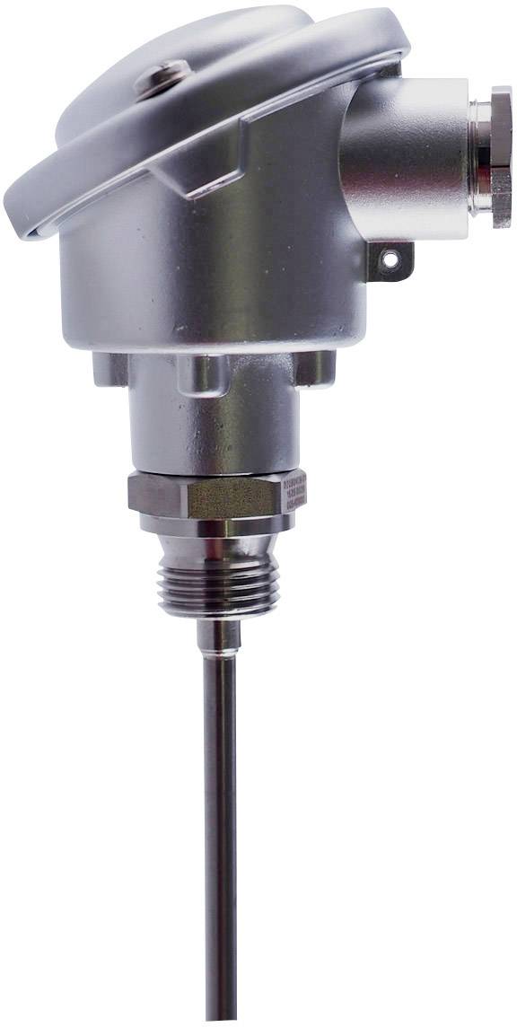 Capteur de température avec boîtier métallique robuste et sonde longue pour des mesures précises dans des applications industrielles.
