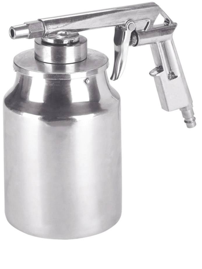 Bouteille de pulvérisation à air comprimé en métal avec poignée et valve, adaptée aux applications de nettoyage ou industrielles.