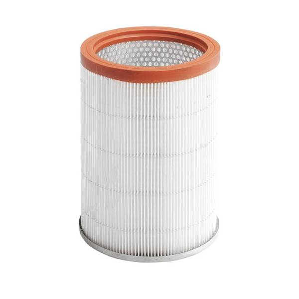Filtre de remplacement cylindrique à plis blancs et bordure orange. Utilisé pour les systèmes de purification d'air.