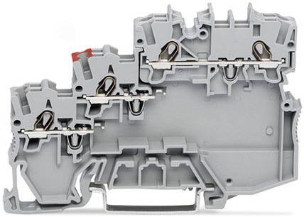 Bloc de bornes en plastique gris à plusieurs couches avec des bornes de connexion. Utilisé pour la connexion et la distribution sécurisée des lignes électriques.