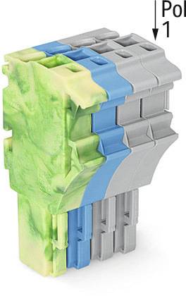 Module électrique multicolore avec des composants gris, bleus et verts. La face supérieure présente une connexion ou un pôle 1.