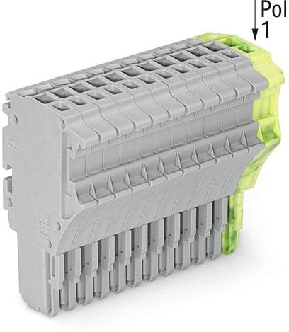Boîtier de connecteur industriel gris et jaune à plusieurs emplacements, étiqueté 'Pôle 1'.