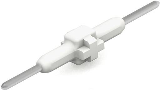 Une tige de connexion médicale blanche avec des extrémités symétriques et une structure en croix au centre.