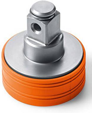 Un adaptateur pivotant gris-orange avec une prise carrée pour les connexions d'outils, adapté au serrage ou au desserrage des vis.