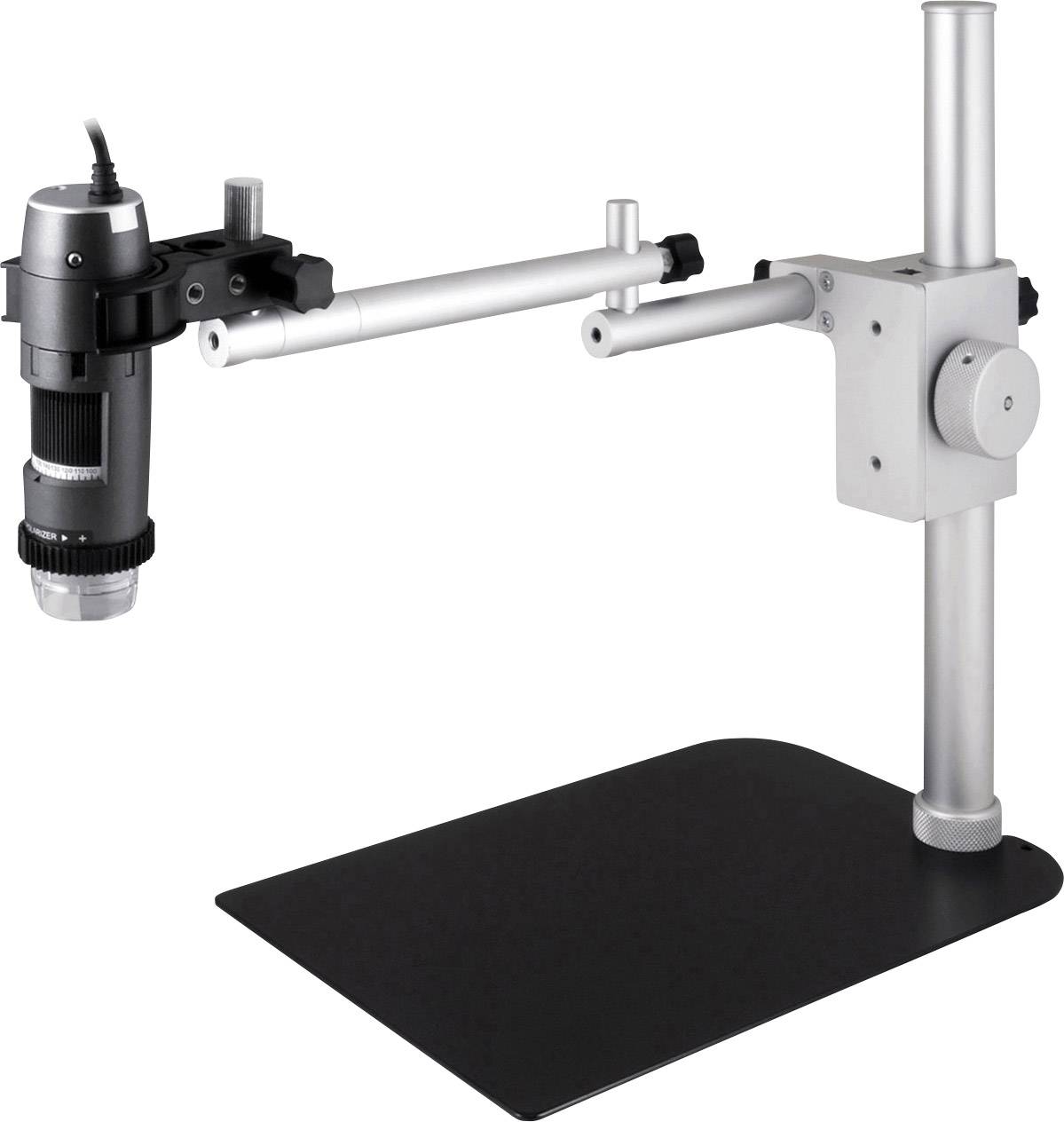 Support pour microscope numérique avec bras réglable et base stable, adapté aux applications de laboratoire précises ou aux observations détaillées.