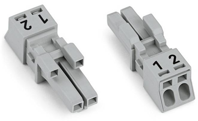 Deux connecteurs gris, chacun portant les numéros '1' et '2', sont disposés côte à côte.