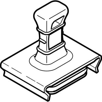 Un tampon stylisé avec une base rectangulaire et une poignée au centre.