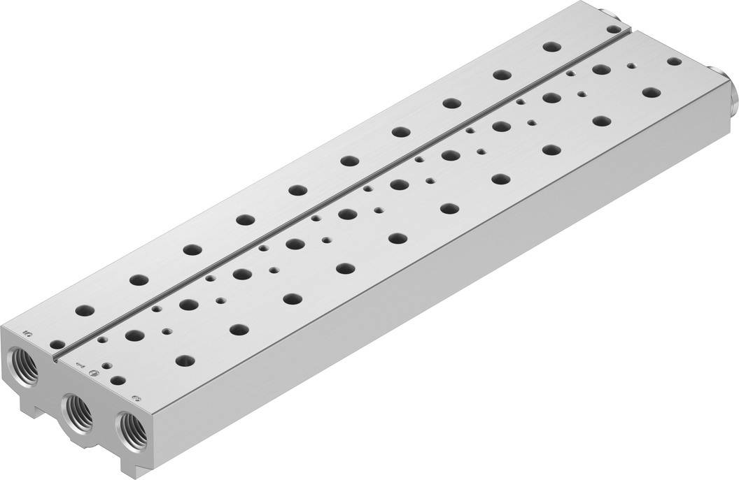 Une pièce métallique allongée comportant plusieurs perçages de différentes tailles, utilisée pour la fixation ou la connexion dans des applications techniques.
