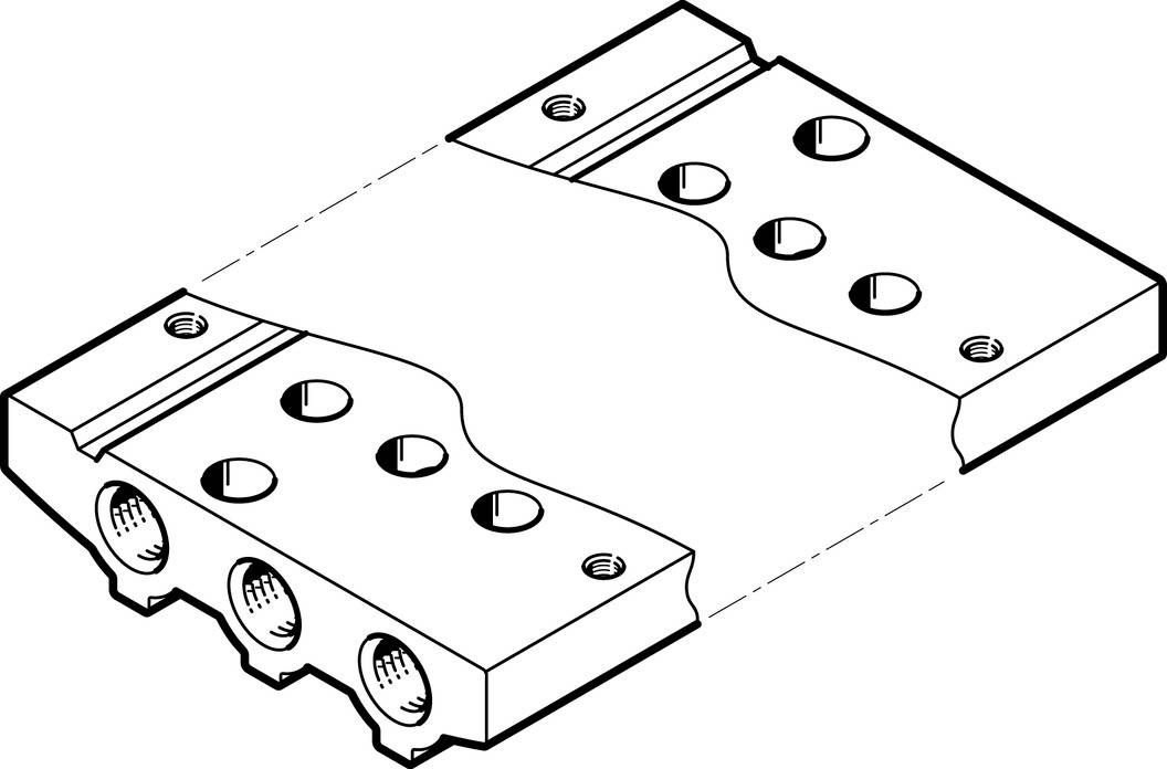 Dessin technique d'une pièce métallique plate comportant plusieurs ouvertures et trous de vis, illustrant la structure et les détails de connexion.