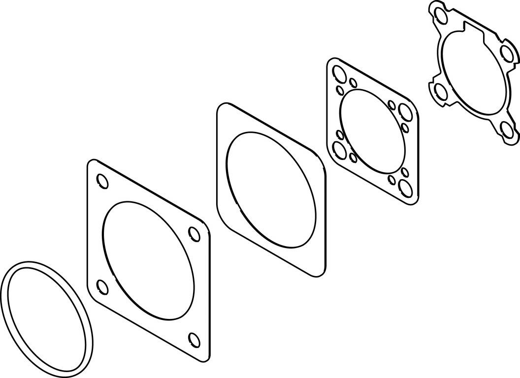 Schéma éclaté d'un ensemble de joints composé de quatre pièces. Illustre les composants individuels qui, empilés les uns sur les autres, assurent l'étanchéité d'un boîtier.
