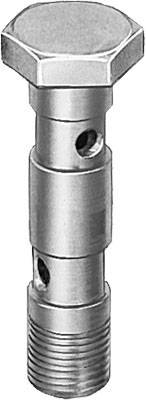 Vis métallique à tête hexagonale et filetage cylindrique. Elle possède deux trous le long de la tige à des fins de fixation.