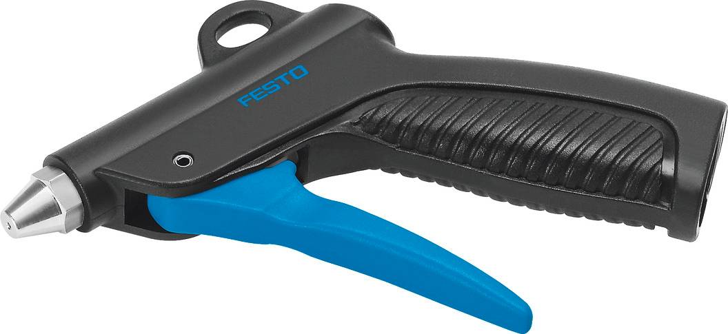 Pistolet pneumatique noir avec détente bleue, portant la marque 'FESTO'.