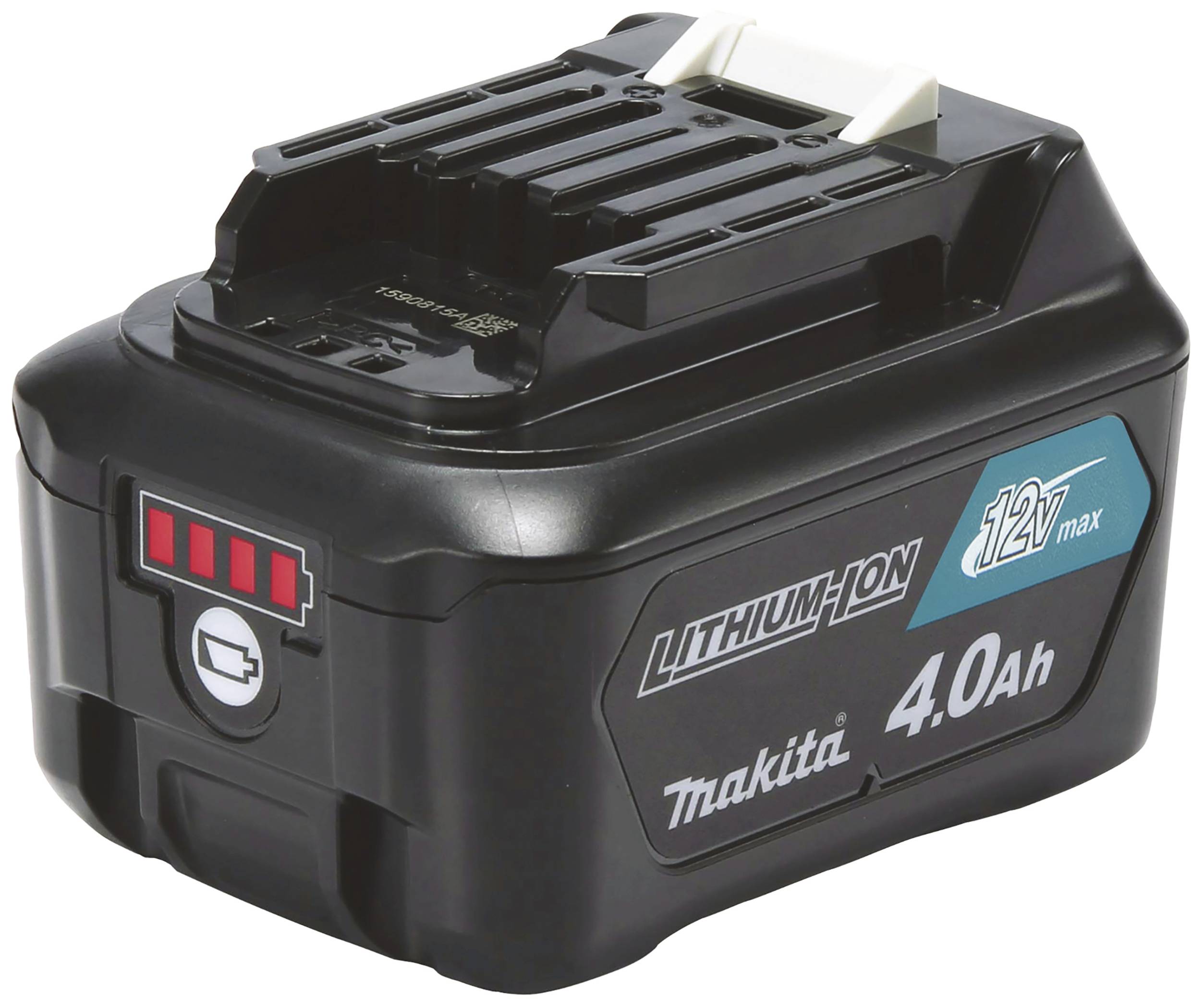Batterie lithium-ion 12V et 4,0 Ah de Makita, adaptée aux outils électriques.