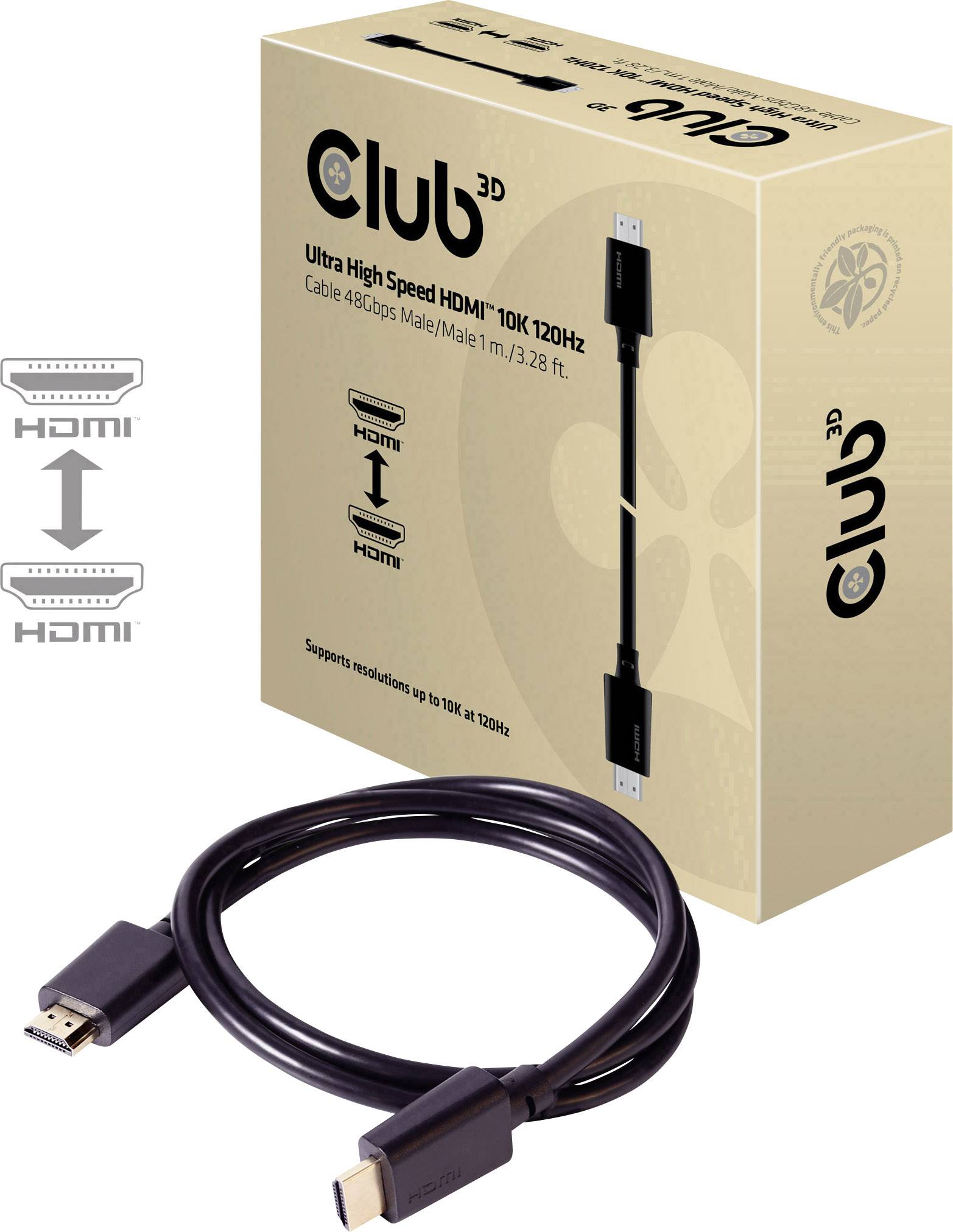 Câble de raccordement club3D HDMI Fiche mâle HDMI-A, Fiche mâle HDMI-A 1.00 m noir CAC-1371 10K UHD, 8K UHD Câble HDMI