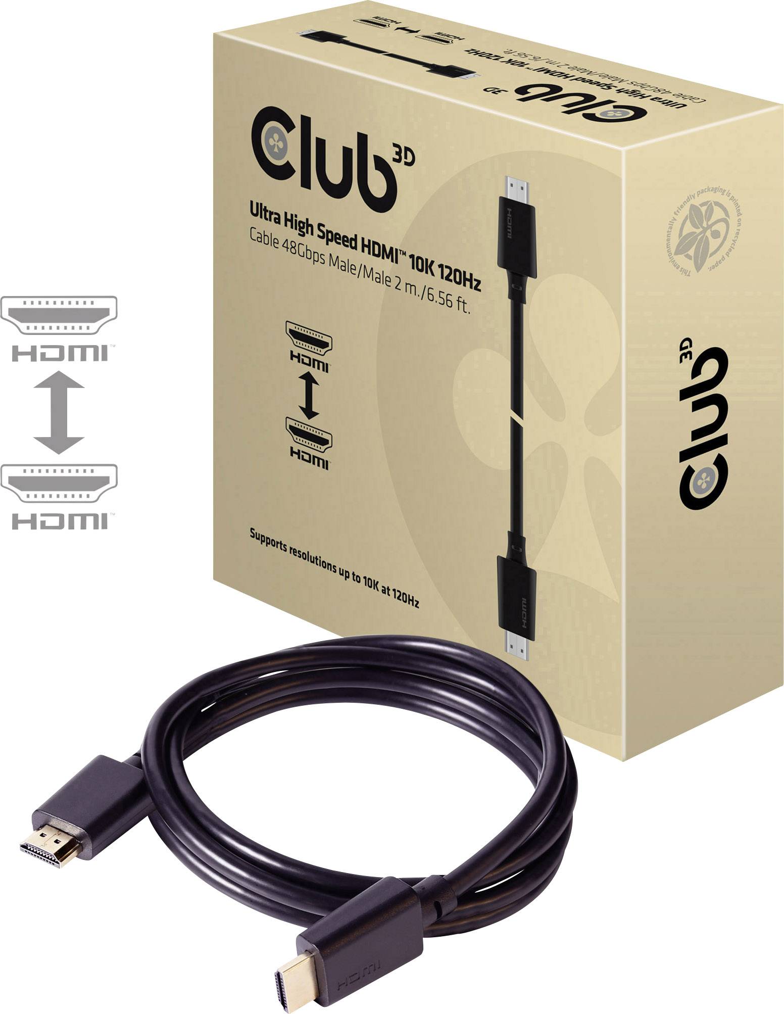 Câble de raccordement club3D HDMI Fiche mâle HDMI-A, Fiche mâle HDMI-A 2.00 m noir CAC-1372 10K UHD, 8K UHD Câble HDMI