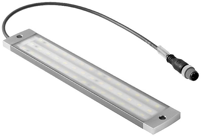 Luminaire LED rectangulaire avec un câble connecté, adapté à l'éclairage industriel.
