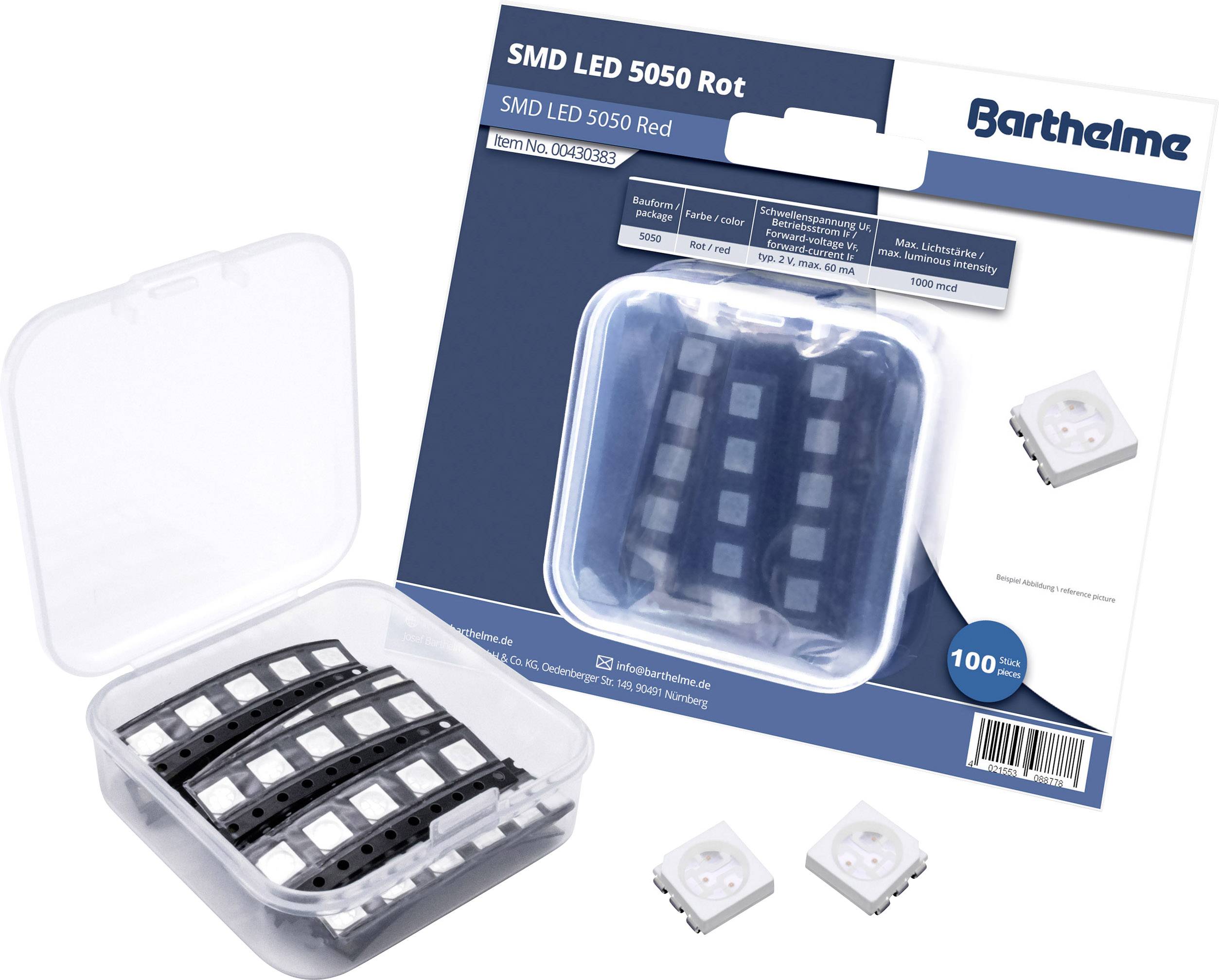 Barthelme Jeu de LED SMD 5050 rouge 1000 mcd 120 ° 60 mA 2 V Bulk